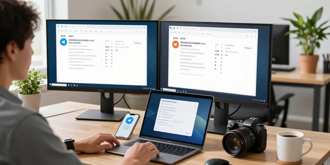 Explore Telegram Chinese language settings on a modern tech workspace, enhancing user experience.