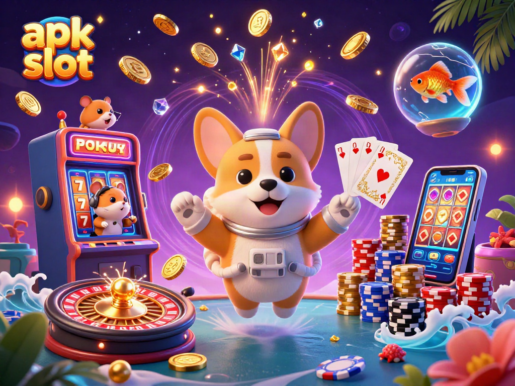 Engage in the dynamic world of apk slot games with a 3D cartoon illustration featuring a space station casino adventure.